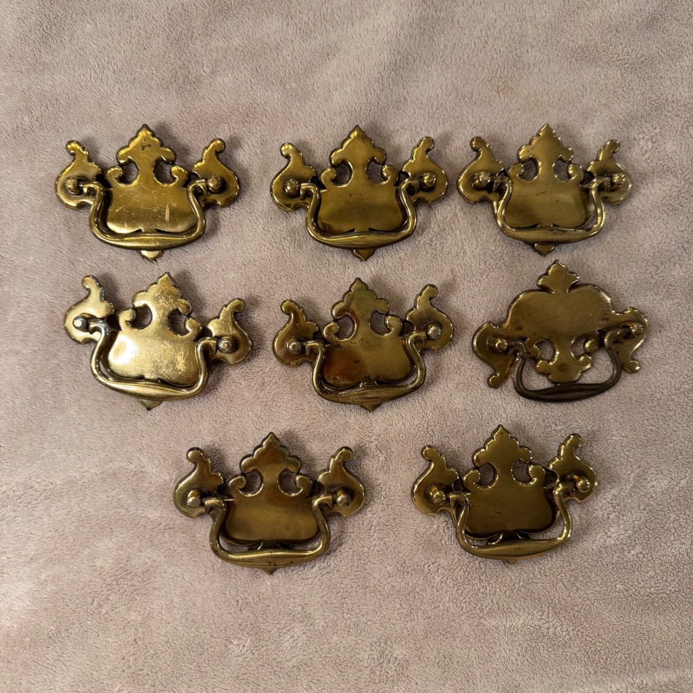 Vintage Brass Batwing‎ Drawer Pulls Set 8 Retro Boho Chic Luxe Sz 3in CTC
